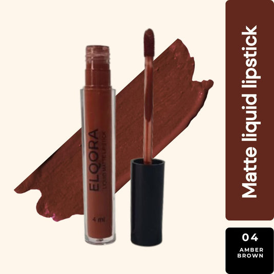 Elqora Cosmetics | Matte Liquid Lipstick I Long Lasting I Transferproof & Smudgeproof I Lasts upto 16hrs I I 4 ml, Amber brown