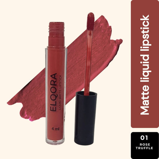 Elqora Cosmetics | Matte Liquid Lipstick I Long Lasting I Transferproof & Smudgeproof I Lasts upto 16hrs I I 4 ml, Rose Truffle
