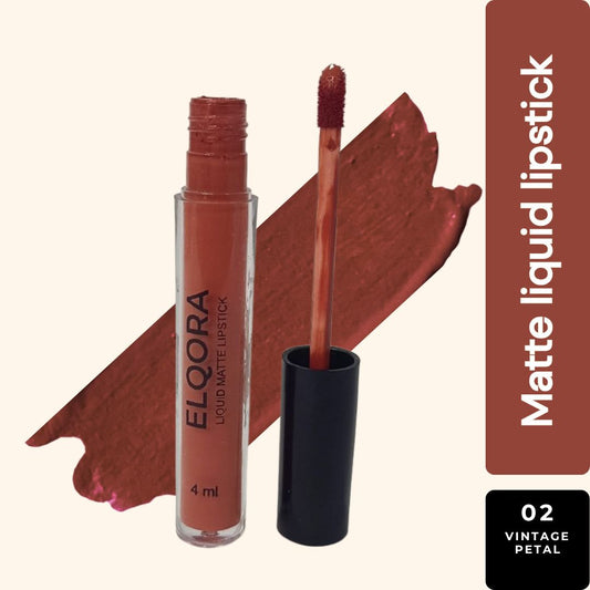 Elqora Cosmetics | Matte Liquid Lipstick I Long Lasting I Transferproof & Smudgeproof I Lasts upto 16hrs I I 4 ml, Vintage Petal